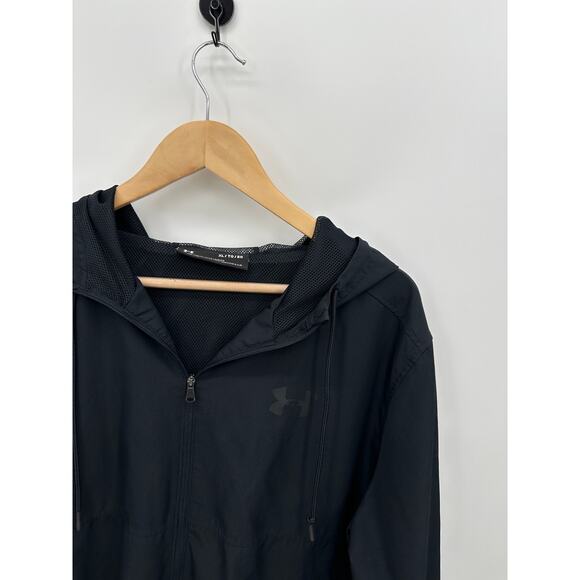 Under Armour Full Zip Jacket Men XL Loose Black Hood Lightweight Windbreaker - Picture 4 of 8